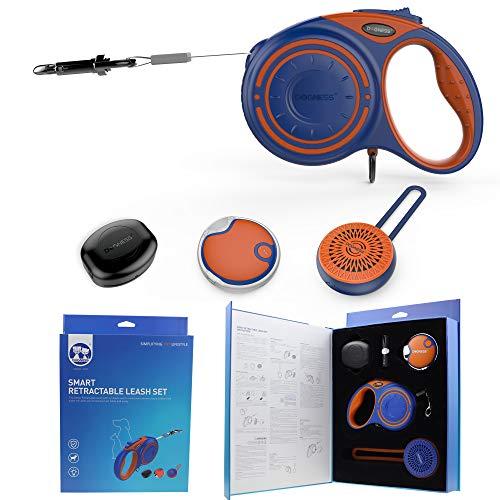 DOGNESS Retractable Leash Package - one Bluetooth Speaker, one LED Light, one Convenience Box, Good Gift Christmas, Holidays Parties (4M, Dogness Blue Orange)