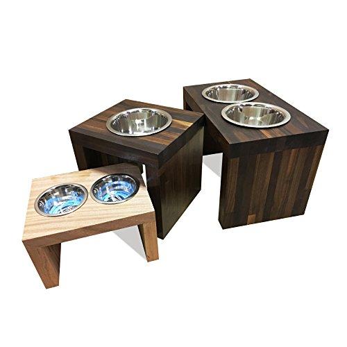 TFKitchen Maple Wood Elevated Dog and Cat Pet Feeder, Double Bowl Raised Stand (2 Quart Each) - 10\\\