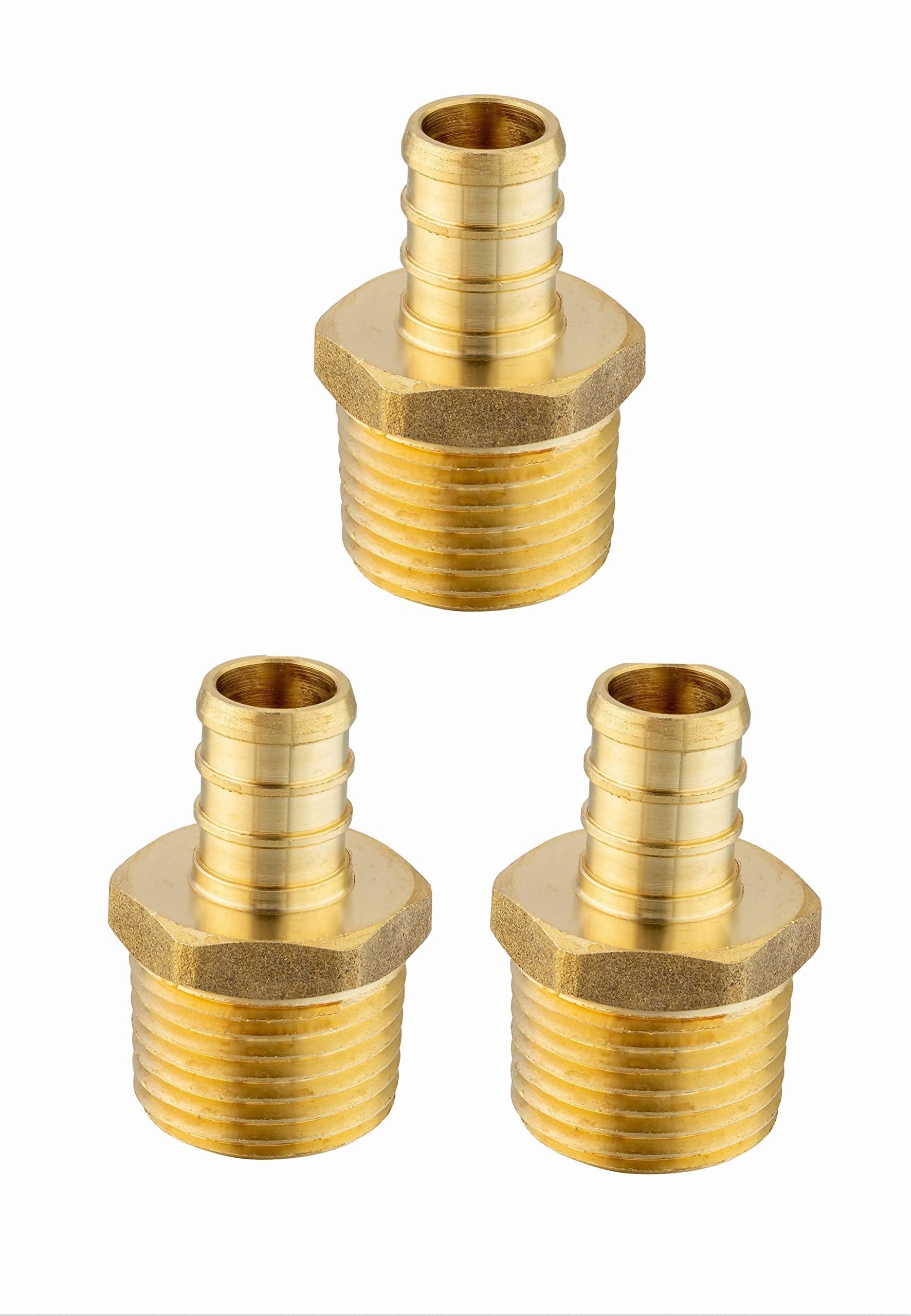 (Pack of 3) EFIELD Pex 3/4 Inch x 3/4 Inch NPT Male Adapter Brass Crimp Fitting ()
