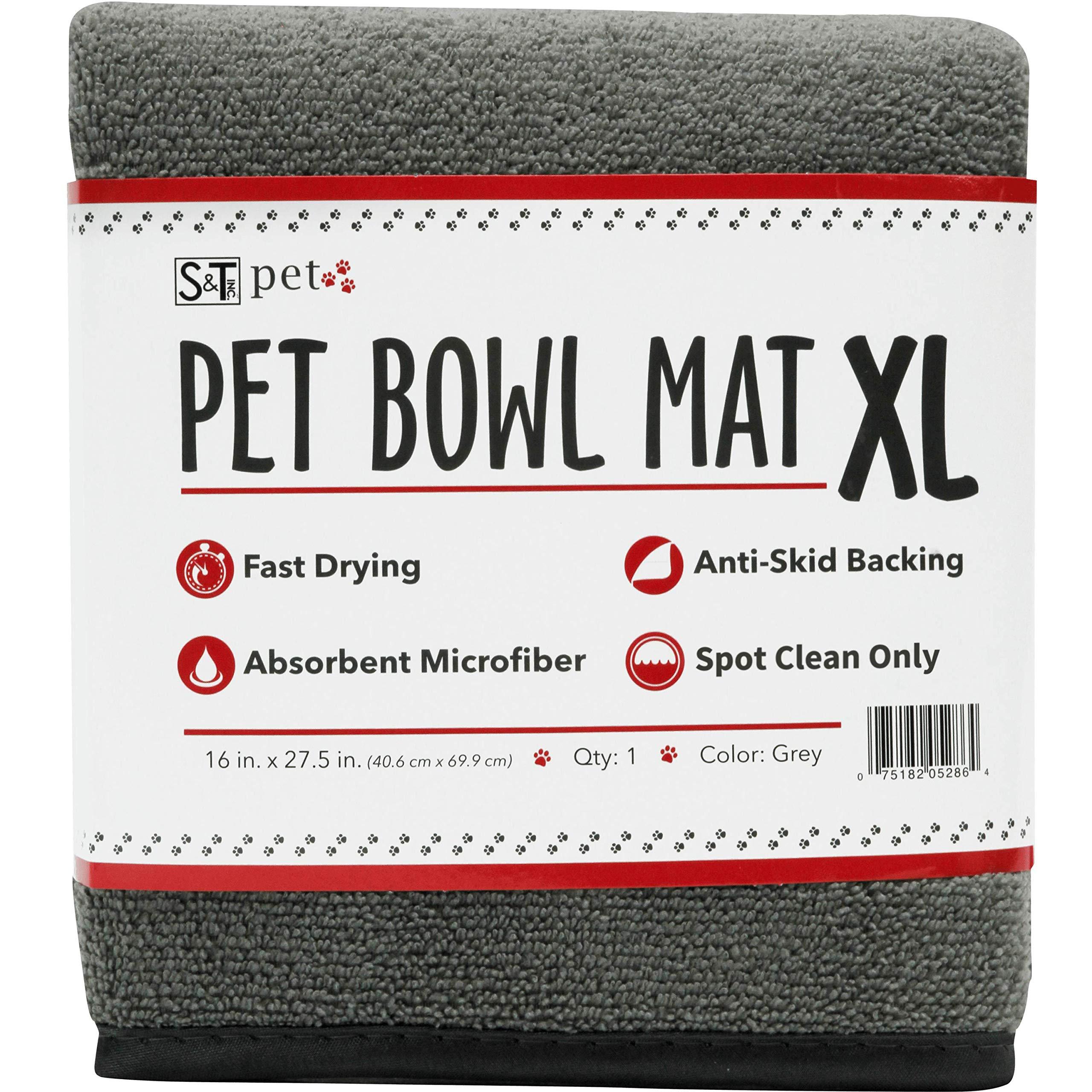 ST INc Absorbent, Anti-Skid Microfiber XL Pet Bowl Feeding Mat, 16 Inch x 275 Inch, grey