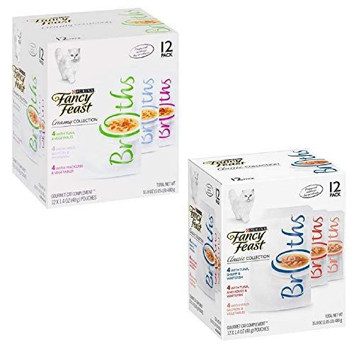 Purina Fancy Feast Broths Adult Wet Cat Food Complement Variety Packs (6 Flavor Broth Collection, (24) 1.4 oz. Pouches)