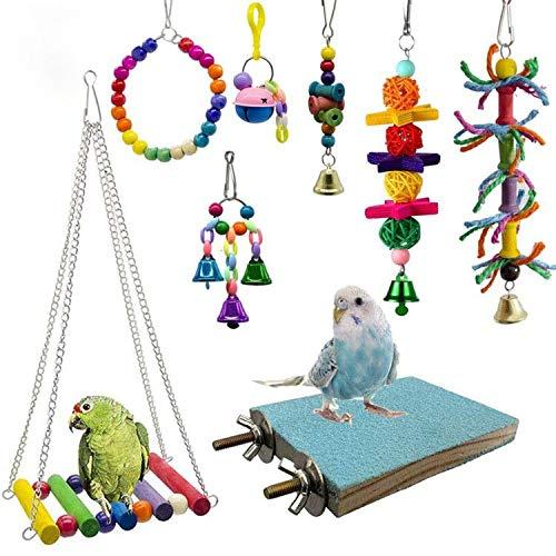 Deloky 8 Packs Bird Swing Chewing Toys- Parrot Hammock Bell Toys Suitable for Small Parakeets, Cockatiels, Conures, Finches ,Budgie,Macaws, Parrots, Love Birds