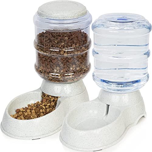Zone Tech Automatic Pet Feeder and Waterer Dispenser - Premium Quality Durable Self-Dispensing Gravity Pet, Dog, Cat Food Bowl- 1 Gallon Feeder and 3.7 Liters Pet Waterer