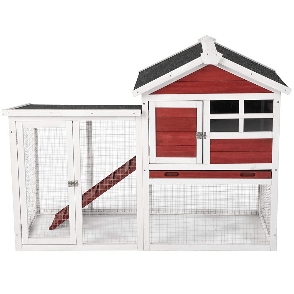 XINAIER Rabbit Hutch Wood House Pet Cage for Small Animals Chicken Coop Wooden Rabbit Hutch Outdoor Garden Backyard Hen House Wood Pet House Poultry Cage