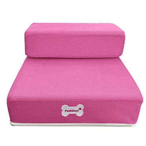Fewear Stair for Dogs, 2 Step for Cats/Dogs to 200 Pounds, Removable Washable Carpet Tread (Pink)