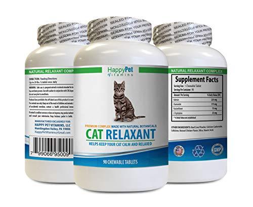 HAPPY PET VITAMINS LLC cat Anxiety Food - CAT Relaxant - Anxiety and Stress Relief - Natural Calmer - Premium - l tryptophan for Cats - 1 Bottle (90 Chewable Tabs)