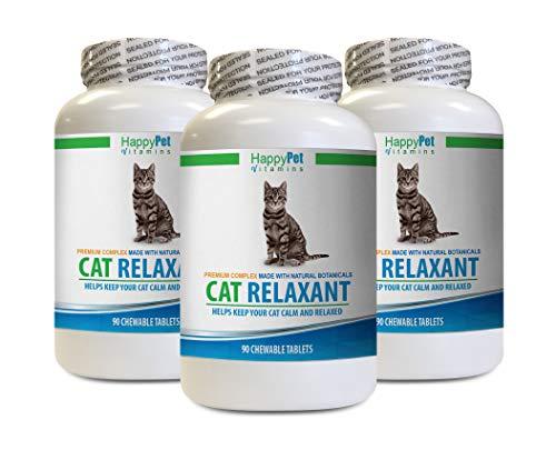 HAPPY PET VITAMINS LLC How to Calm a cat - CAT Relaxant - Anxiety and Stress Relief - Natural Calmer - Premium - cat Valerian Root - 3 Bottles (270 Chewable Tabs)