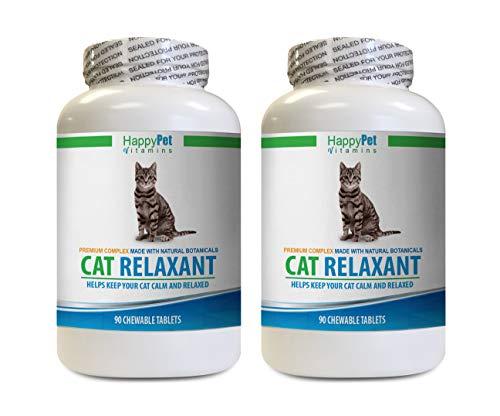 HAPPY PET VITAMINS LLC Stress cat Large - CAT Relaxant - Anxiety and Stress Relief - Natural Calmer - Premium - cat Stress Relief - 2 Bottles (180 Chewable Tabs)