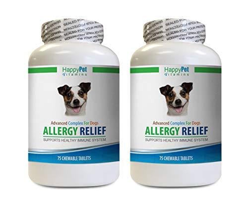 HAPPY PET VITAMINS LLC Dog Itch gaurd - Dog Allergy Relief - Immune Booster - Itch Relief - Skin Soother - Treats - stinging Nettle for Dogs - 2 Bottles (150 Chewable Tabs)