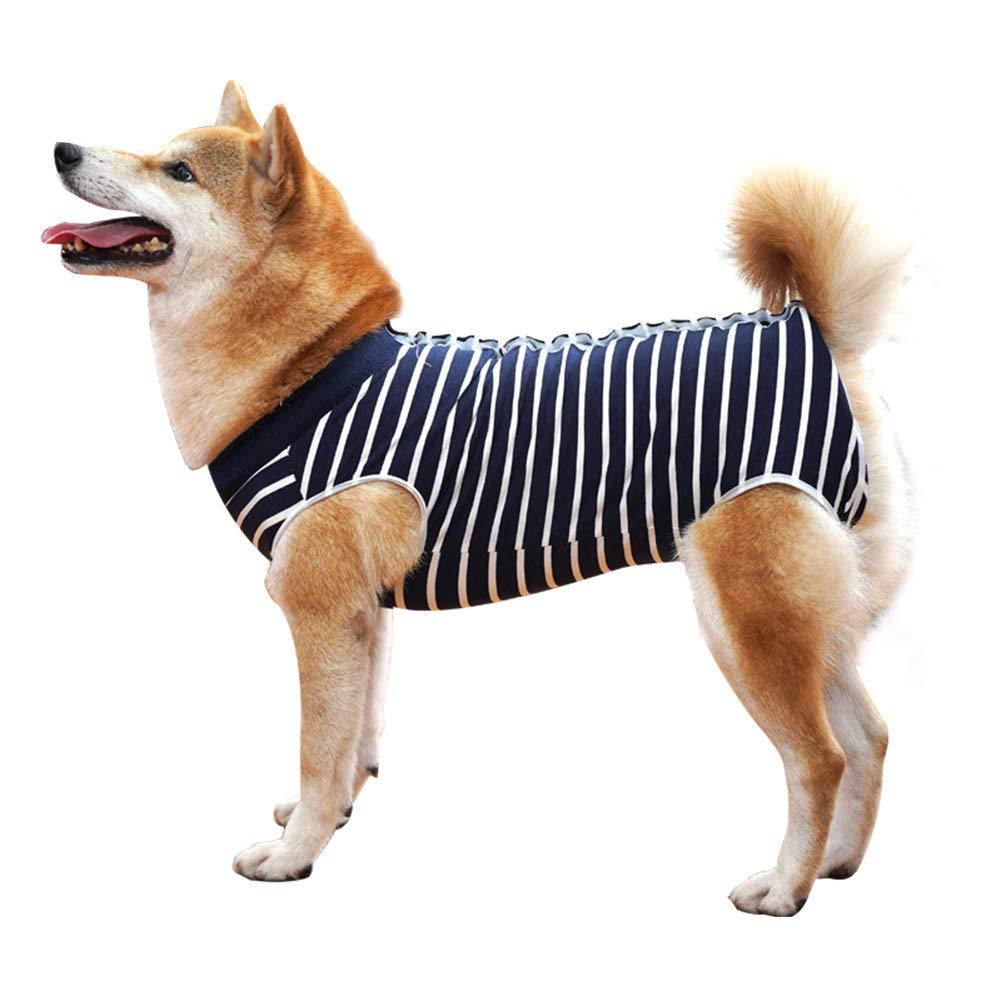 Dog Recovery Suit Abdominal Wound Puppy Surgical Clothes Post-Operative Vest Pet After Surgery Wear Substitute E-Collar & Cone(XXXL, Blue Stripe)