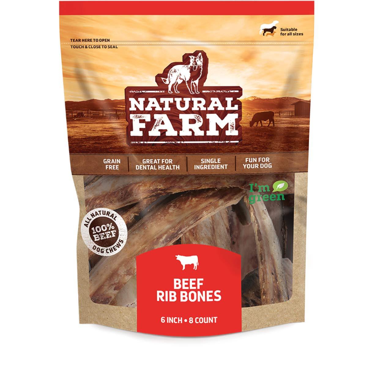 Natural Farm Rib Bones for Dogs (6 Inch, 8 Pack) - Beef Ribs for Dogs, Farm-Raised Cattle - Slow-Roasted Flavor - Low Odor for Indoor, Outdoor Chewing - Promotes Dental Health