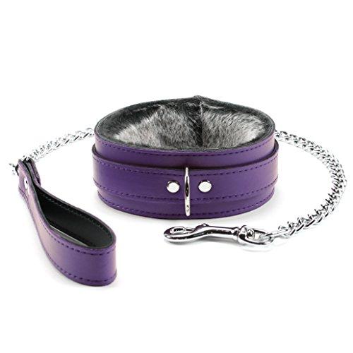 Barcelona Fur Collar and Leash Genuine Lambskin Leather Choker Chain Leash (Purple, Small)