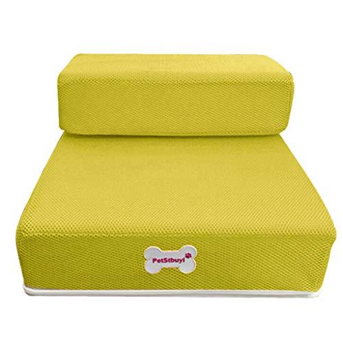 Wanzi2 Breathable Mesh Foldable Pet Stairs Detachable Pet Bed Stairs Dog Ramp 2 Steps L,Suit for Older Pets Suffering from Arthritis,Pain,Hip Dysplasia (Yellow)
