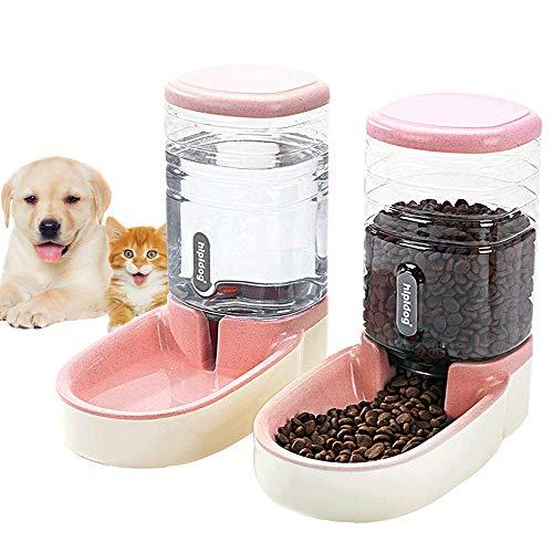 Lucky-M Pets Automatic Feeder and Waterer Set,Dogs Cats Food Feeder and Water Dispenser 3.8L,2 in 1 Cat Food Water Dispensers for Small Medium Big Pets (Pink)