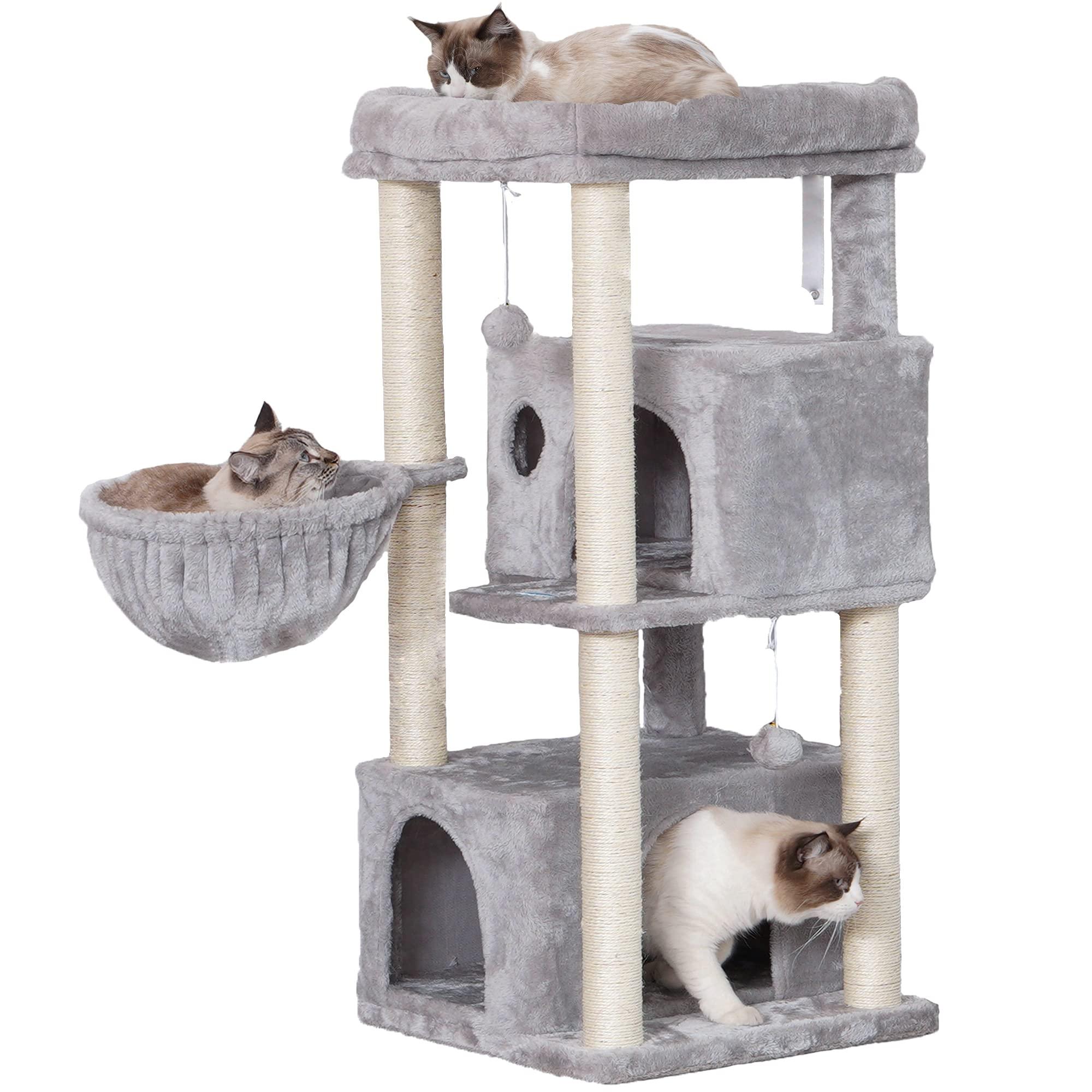 Hey-Brother Cat Tree ,Multi-Level Cat Condo for Large Cat Tower Furniture with Sisal-Covered Scratching Posts, 2 Plush Condos, Big Plush Perches MPJ011W