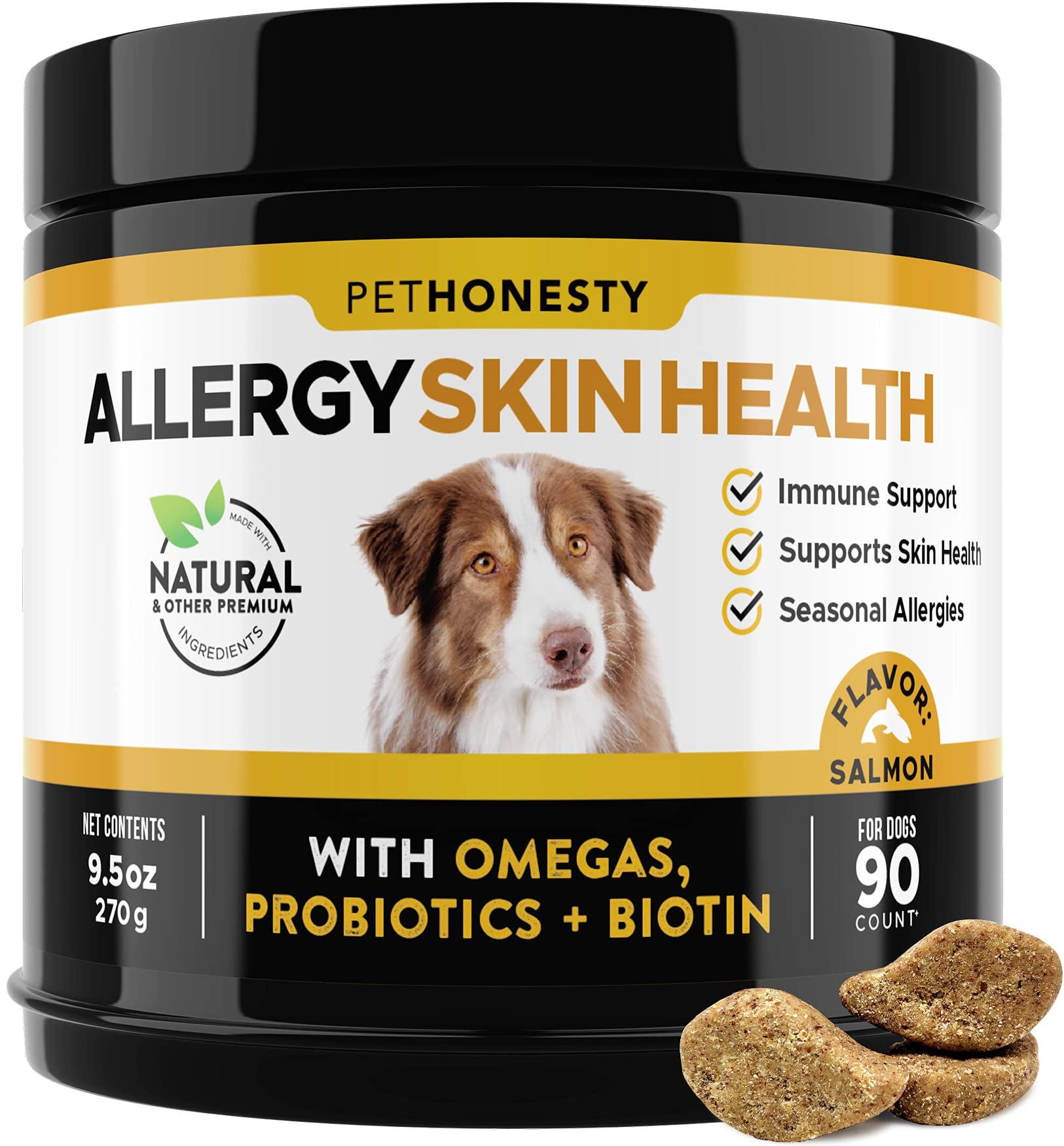 PetHonesty Allergy Skin Health - Fish Oil for Dogs Omegas, DHAGold, Flaxseed, Probiotics for Itch-Free Skin, Shiny Coats, Helps Reduce Shedding, Soft Chews for Healthy Skin & Coat - 90 ct (Salmon)