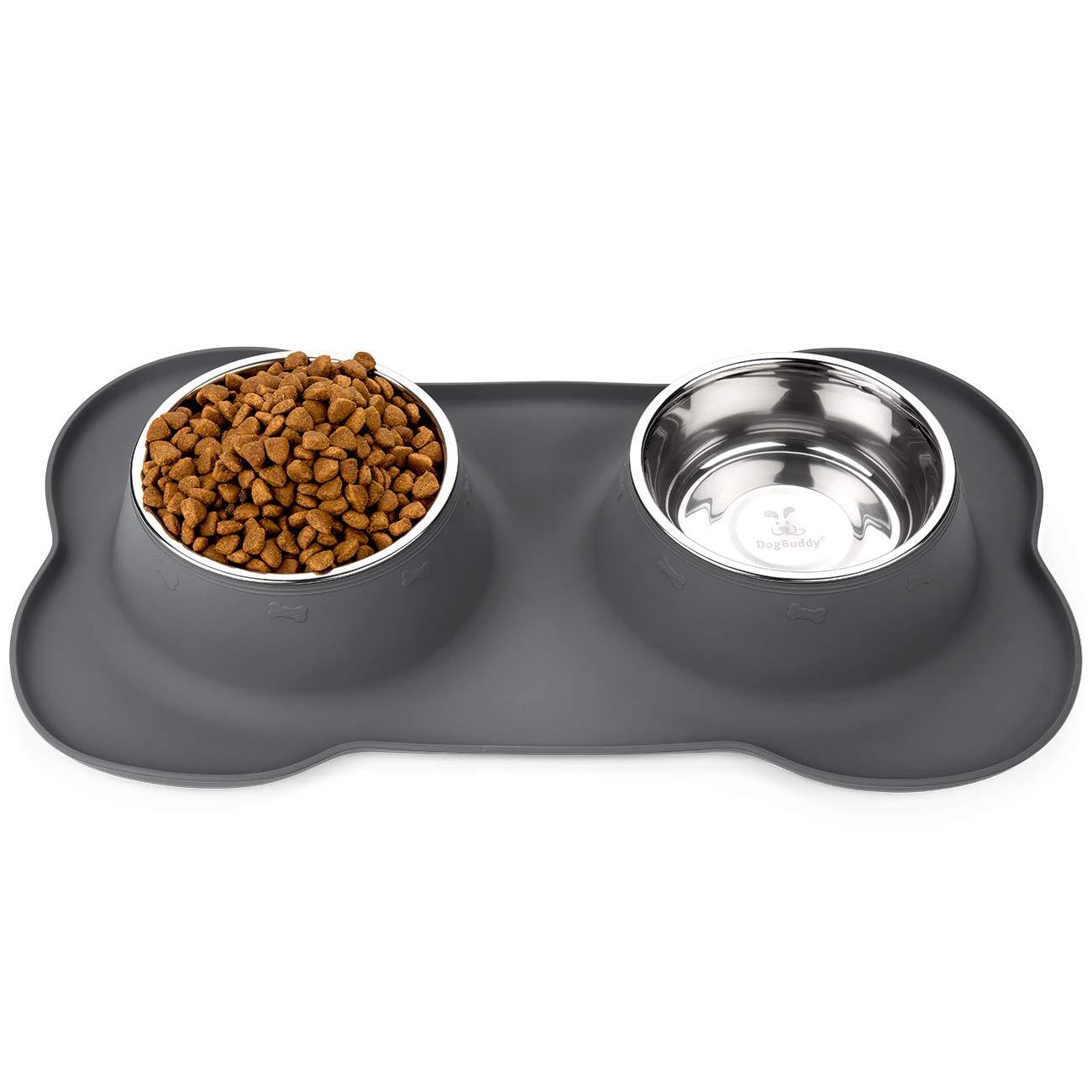 DogBuddy Dog Bowls, Dog Bowl for Food & Water, Dog Food Bowls for Medium & Large Dogs, Stainless Steel Dog Bowls, Dog Feeder with Dog Bowl Mat, Pet Bowl & Pet Food Mat Set (Large, Shadow)