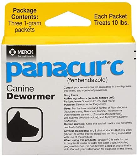 Panacur C Canine Dewormer Dogs 1 (3 Packets) Gram Each Packet Treats 10 lbs (4 Pack)