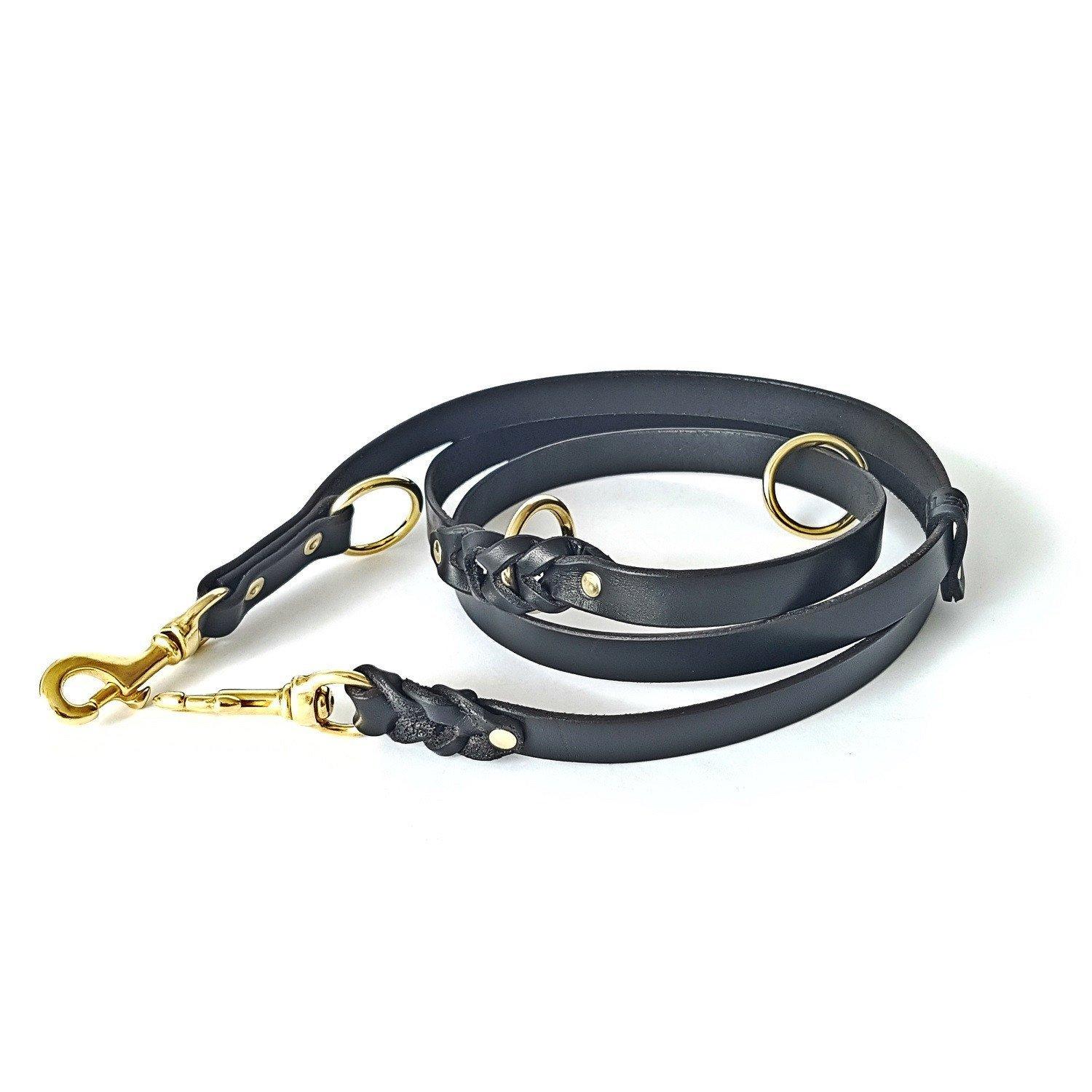 Bestia 6 feet Dual snap Multi Purpose Leather Dog Leash. Heavy Duty & Ever Lasting, 10+ Different uses! Out of Thick but Soft Quality Buffalo Leather. Handmade in Europe