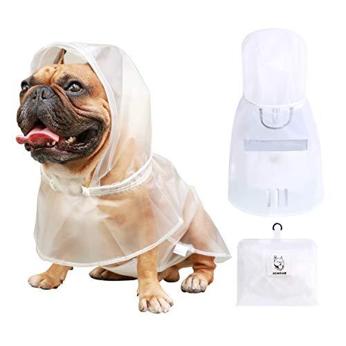 iChoue Dog Raincoat Packable Waterproof Adjustable with Reflective Straps Lightweight Rain Jacket Poncho for Medium French Bulldog Pug (Clear, M)
