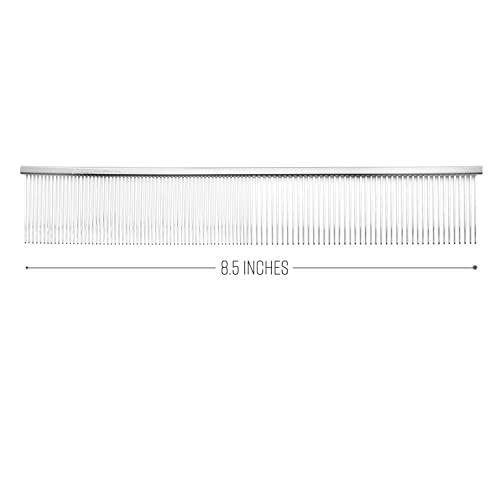Chris Christensen 504 8.5 in. Fine/Coarse Greyhound-Style Butter Comb, Groom Like a Professional, Rounded Corners Prevent Friction and Breakage, Solid Brass Spin with Steel Teeth, Chrome Finish.