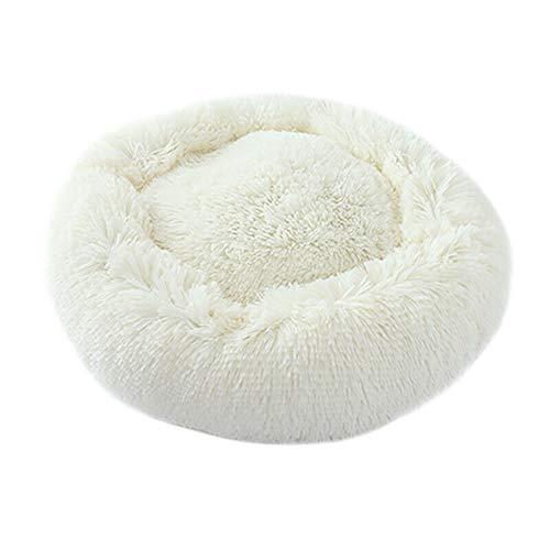 Round Cat and Dog Cushion Bed Luxury Shag Fur Donut Pet Bed Self-Warming Indoor Pet Pillow Cuddler Extra Soft Comfortable Pet Bed Sofa Plush Cats Dogs Nest Bed Cushions (60CM,White)