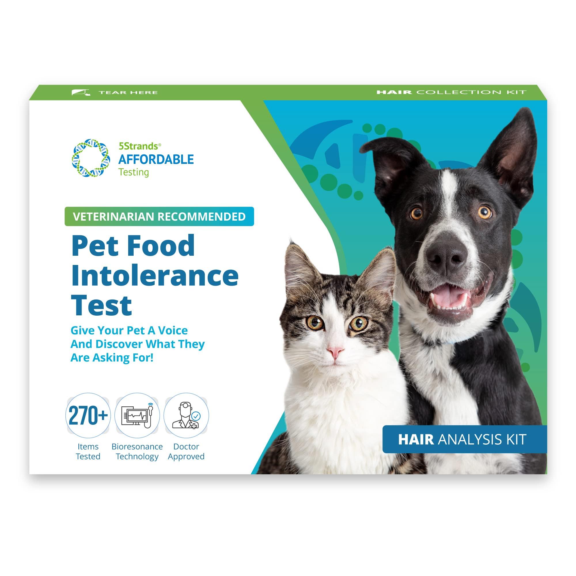 5Strands Pet Food Intolerance Test, at Home Sensitivity Test for Dogs & Cats, 270 Items, Hair Analysis, Accurate for All Ages and Breed, Results in 7 Days - Protein, Grain, Fruit, Preservatives