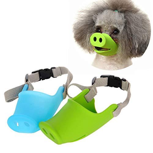 2 Pack Adjustable Dog Muzzle for Small Medium Breeds Dogs?Anti Bite Silicone Pets Mouth Cover with Pig Mouth Shape?Best to Prevent Biting, Screaming?Chewing and Barking?Blue & Green? (S: 3.82\\\
