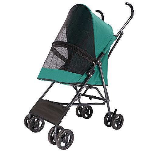 MSQL Pet Travel Stroller, Foldable Four Wheels Pet Trolley Cart, Non-Slip Shock Absorption and Light Weight, Capacity 10kg / 22 Pounds,Green