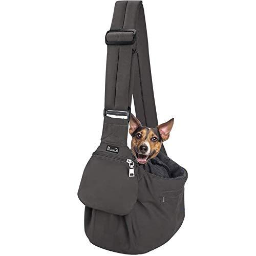 Lukovee Pet Sling Carrier, Dog Papoose Hand Free Puppy Cat Carry Bag with Bottom Supported Adjustable Padded Shoulder Strap and Bag Opening Front Zipper Pocket Safety Belt for Small Dogs