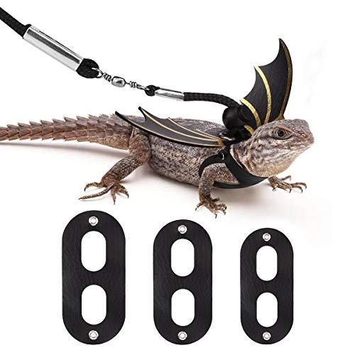 VavoPaw Bearded Dragon Lizard Leash Harness, Adjustable Lizard Reptiles Leash Cool Wings (S/M/L 3 Pack), Clothes Costume for Lizard Reptile, Gecko, Iguanas, Amphibians & Small Animals, Black+Gold