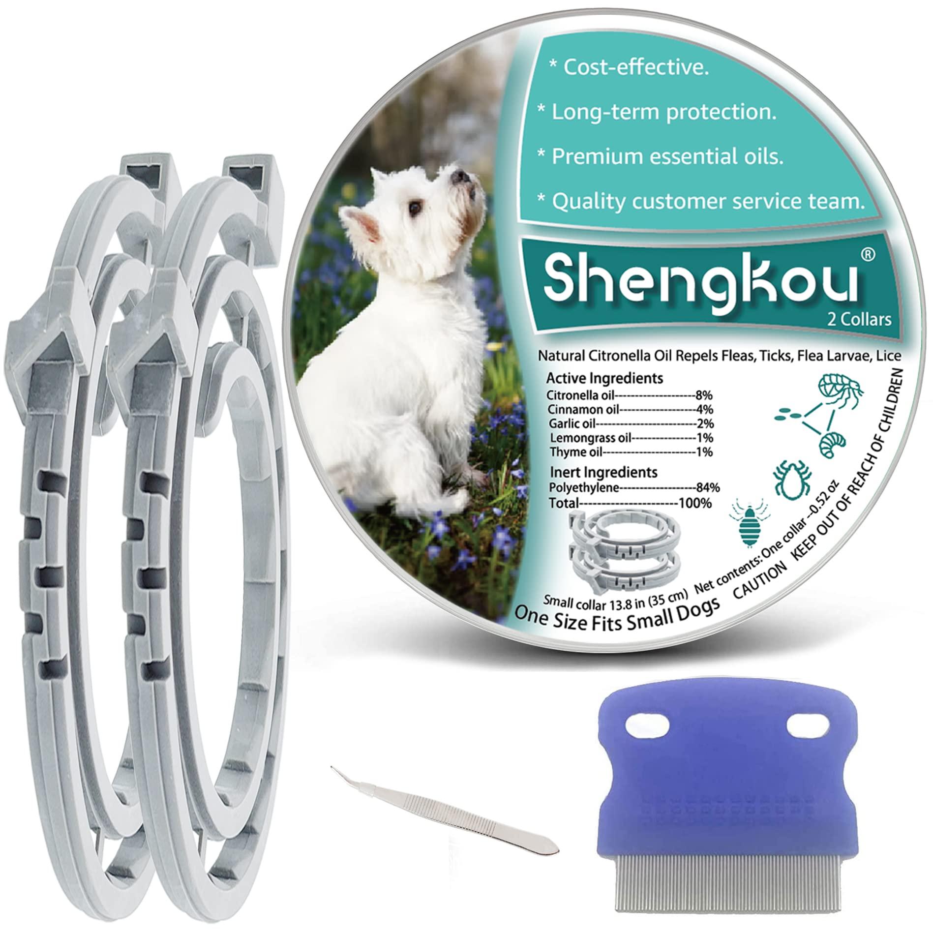 Natural Flea and Tick collar for Small Dogs - Safe Prevention and control of Pests on Puppies - Waterproof and Long-Lasting - Includes Free comb and Tick Tweezer - 2-Pack, 138 Inches