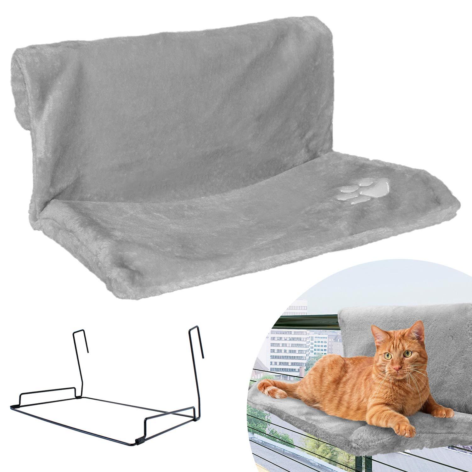 Downtown Pet Supply Cat Hammock Bed - Cat Shelf - Warm and Cozy Plush Nap Mat with Wire Bed Frame - Strong & Secure - Grey - 18.5 in x 12 in