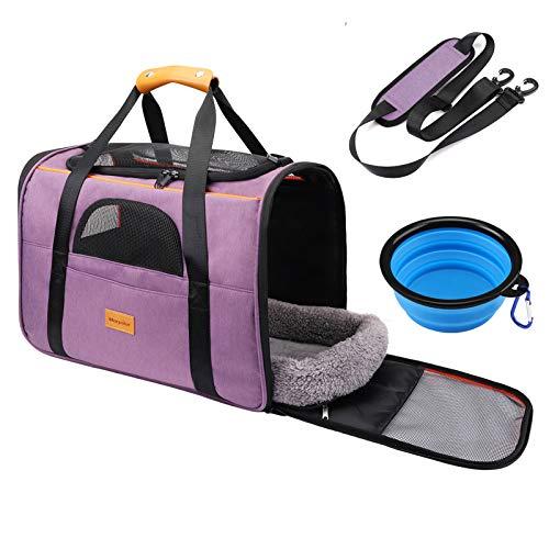 morpilot Pet Carrier Bag, Portable Cat Carrier Bag Top Opening, Removable Mat and Breathable Mesh, Foldable Cat Carrier Transport Bag for Dogs and Cats, with Shoulder Strap and Pet Bowl, Z-Purple
