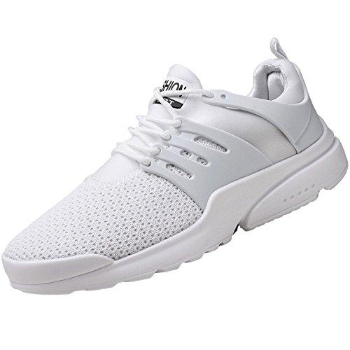 Frunalte Men\\\'s Fashion Lightweight Lace Up Casual Sneakers Beathable Athletic Mesh Running Shoes White