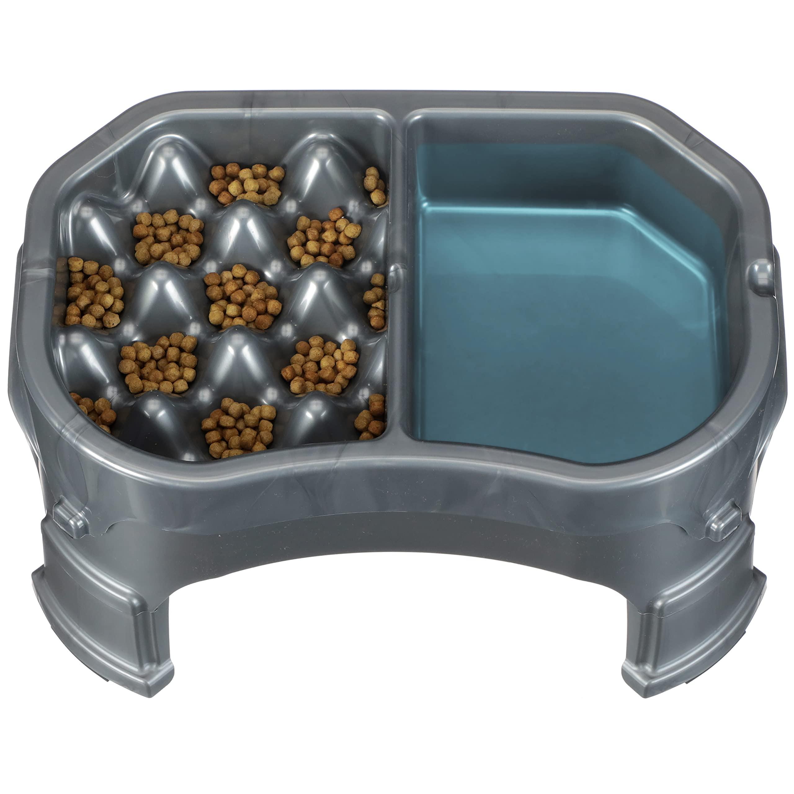 Neater Pet Brands - Neater Raised Slow Feeder Dog Bowl - Elevated and Adjustable Food Height - (Double Diner, Gunmetal)