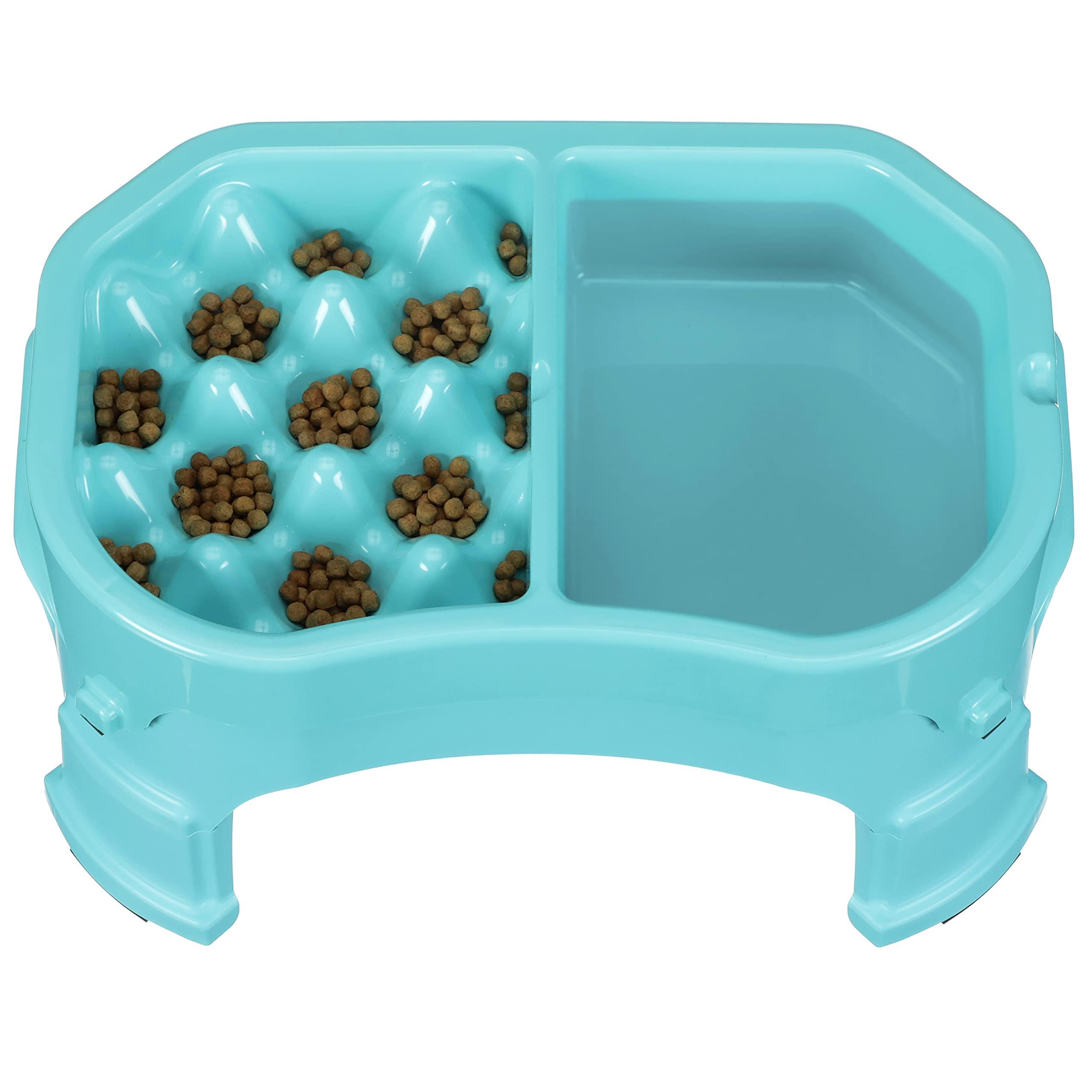 Neater Pet Brands - Neater Raised Slow Feeder Dog Bowl - Elevated and Adjustable Food Height - (Double Diner, Aquamarine)