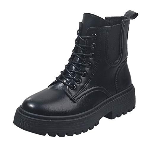 Women\\\'s Military Boots Lace Up Short Ankle Boot Fashion Leather Thick Bottom Ladies Shoes