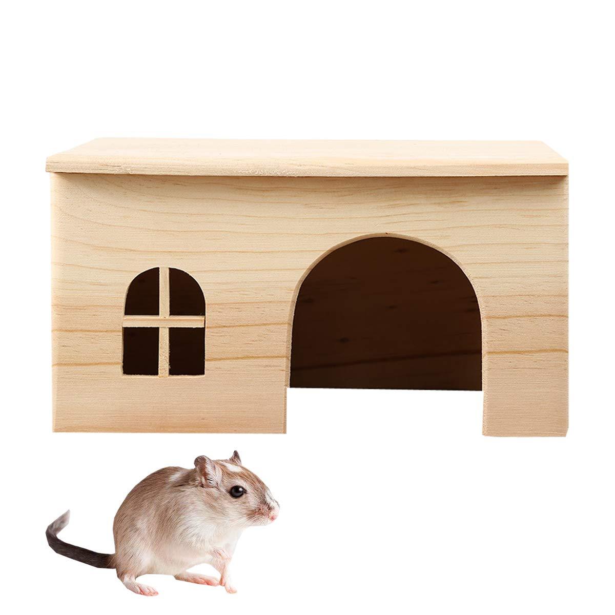 Hamster Wooden House Small Animals Hideout Home for Rat Mice Gerbil Mouse Rabbit Cage Play Hut (M)