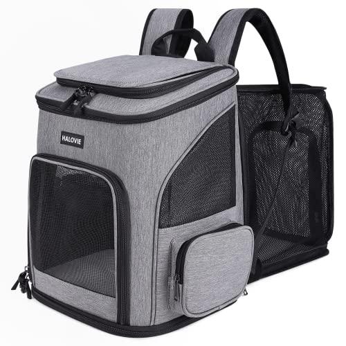 HALOVIE Pet Carrier Backpack Expandable for Cats Dogs Under 18 LB, Breathable Mesh Cat Backpack Carrier Bag, Foldable Dog Backpack Carrier for Small Dogs Rabbits Puppies