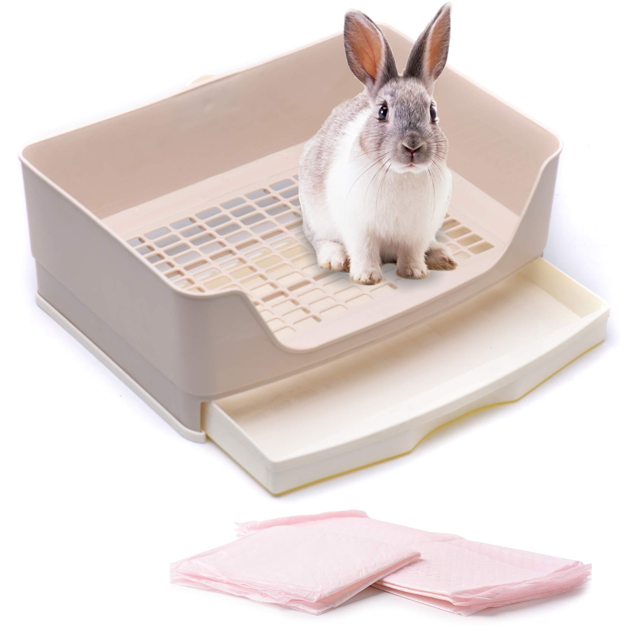 CALPALMY Large Rabbit Litter Box with 4 Bonus Ultra Absorbent Pet Toilet Training Pads - Easy to Clean 16\\\