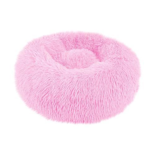 Donut Dog Cat Bed, Faux Fur Dog Beds for Medium Small Dogs Self Warming Indoor Round Pillow Cuddler Cave, Dog Sleeping Calming Bed, Anti-Slip, Waterproof Base, Machine Washable (Pink,S: 40x40cm)