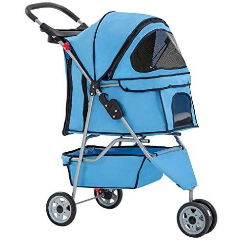 ARB Market Pet Stroller Cat Dog Cage 3 Wheels Stroller Travel Folding Carrier, Foldable, Cup Holder, Rain Cover/Rain Screen Pet Stroller Convenient Storage For Travel And Camping (Blue)