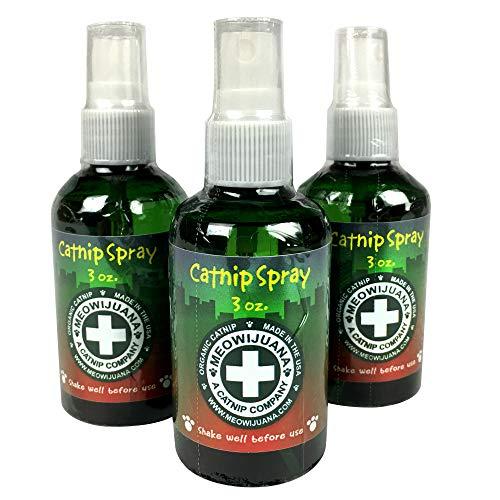 Meowijuana | Premium Catnip Spray | Organic | High Potency | Use On Cat Toys, Teasers, and Scratchers | Grown in The USA | Feline & Cat Lover Approved | (3) 3 oz. Bottles