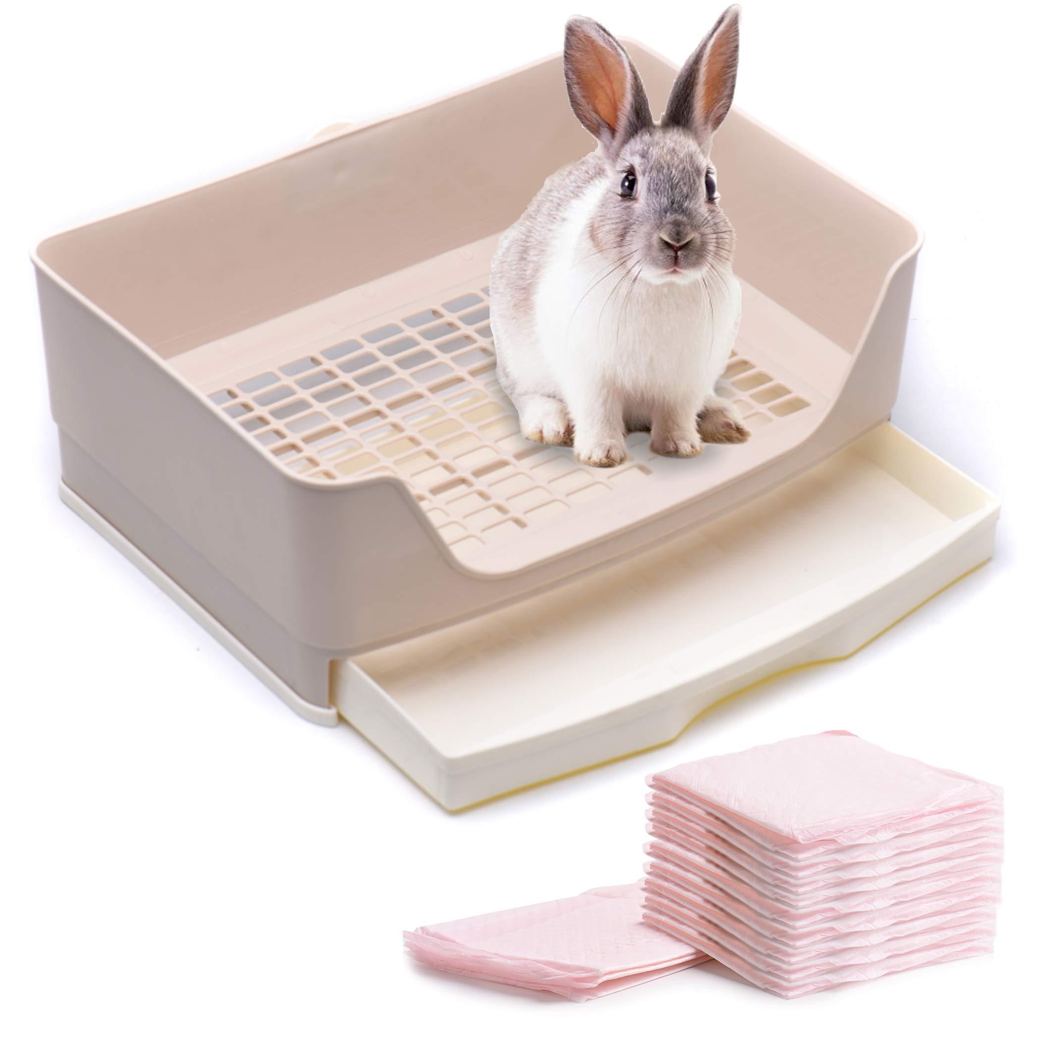 CalPalmy Rabbit Litter Box with Bonus Pads, Drawer, Corner Toilet Box and Bigger Pet Pan for Adult Guinea Pigs, Chinchilla, Ferret, Galesaur, Small Animals
