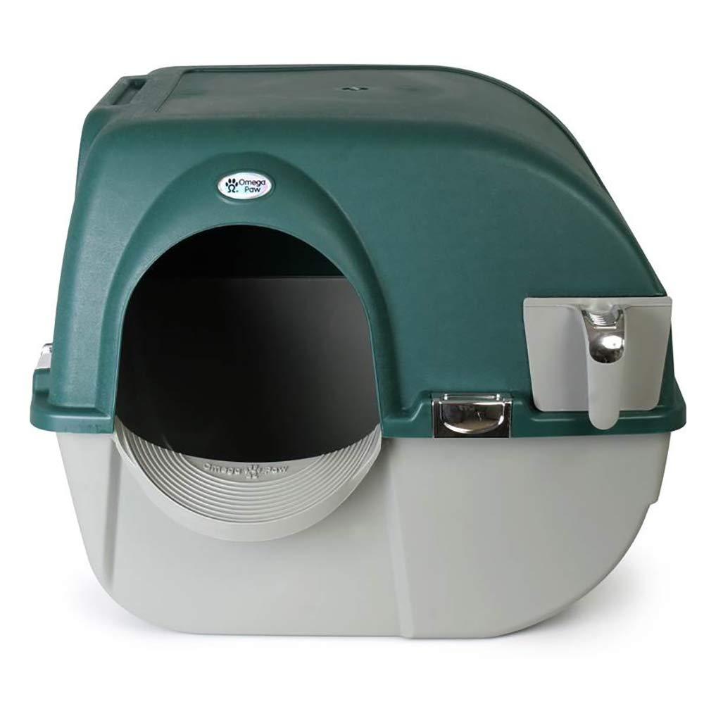 Omega Paw VMRA20-1-PR Premium Roll \\\'N Clean Self Cleaning Litter Box with Integrated Litter Step and Unique Sifting Grill, Large, Forest Green