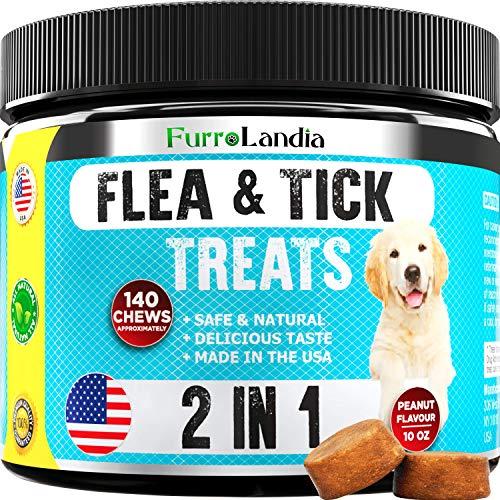 FurroLandia Chewable Flea & Tick Treats for Dogs - Natural Flea and Tick Supplement for Dogs - No Chemicals | No Mess | No Collars | USA Made - Peanut Butter Flavor