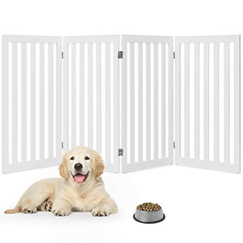 StarSun Depot Folding 4-Panel Dog Gate Pet Fence in White Wood Finish