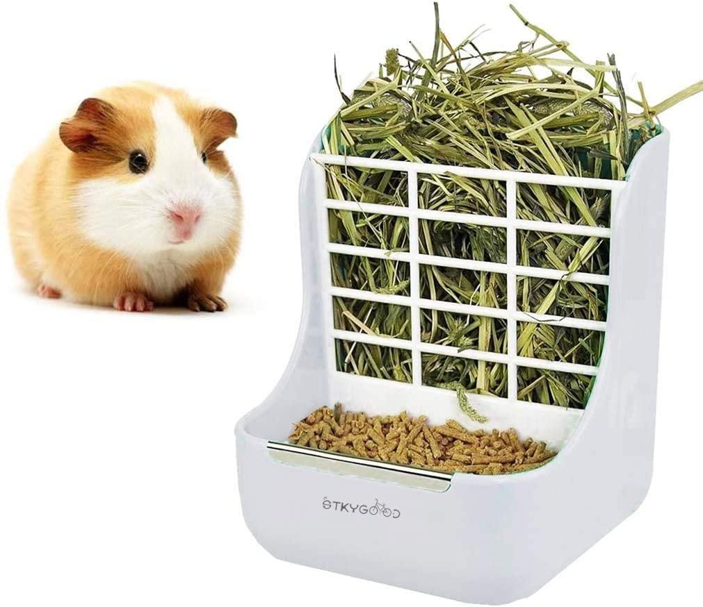 2 in 1 Food Hay Feeder for Guinea Pig, Rabbit Feeder, Indoor Hay Feeder for Guinea Pig, Rabbit, Chinchilla, Feeder Bowls Use for Grass & Food (White)