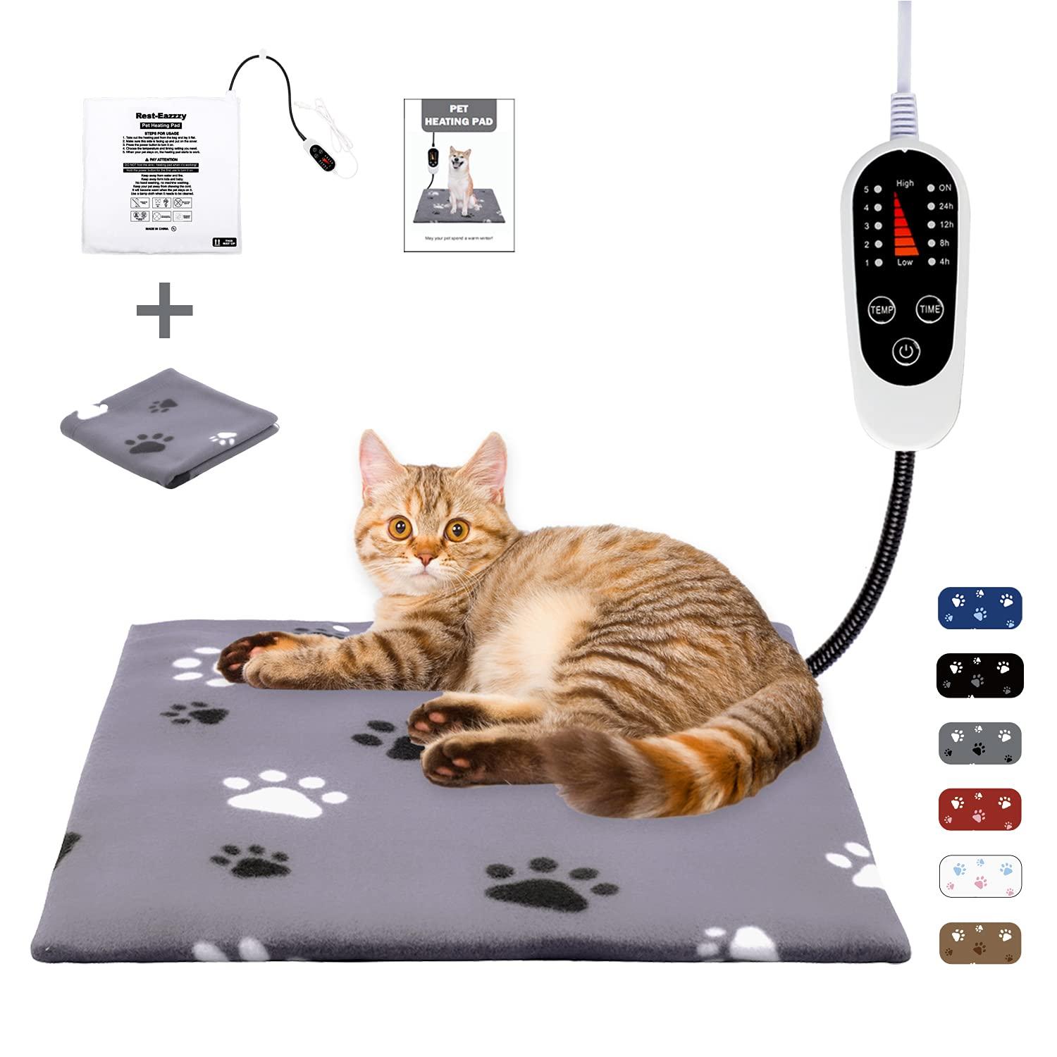 Pet Heating Pad Indoor, Dog Heating Pad Mat with Removable Cover, with 5-Level Timer 5-Level Temperature, Electric Pet Warming Mat for Cat Dog Automatic Power-Off (with Timer, 18\\\
